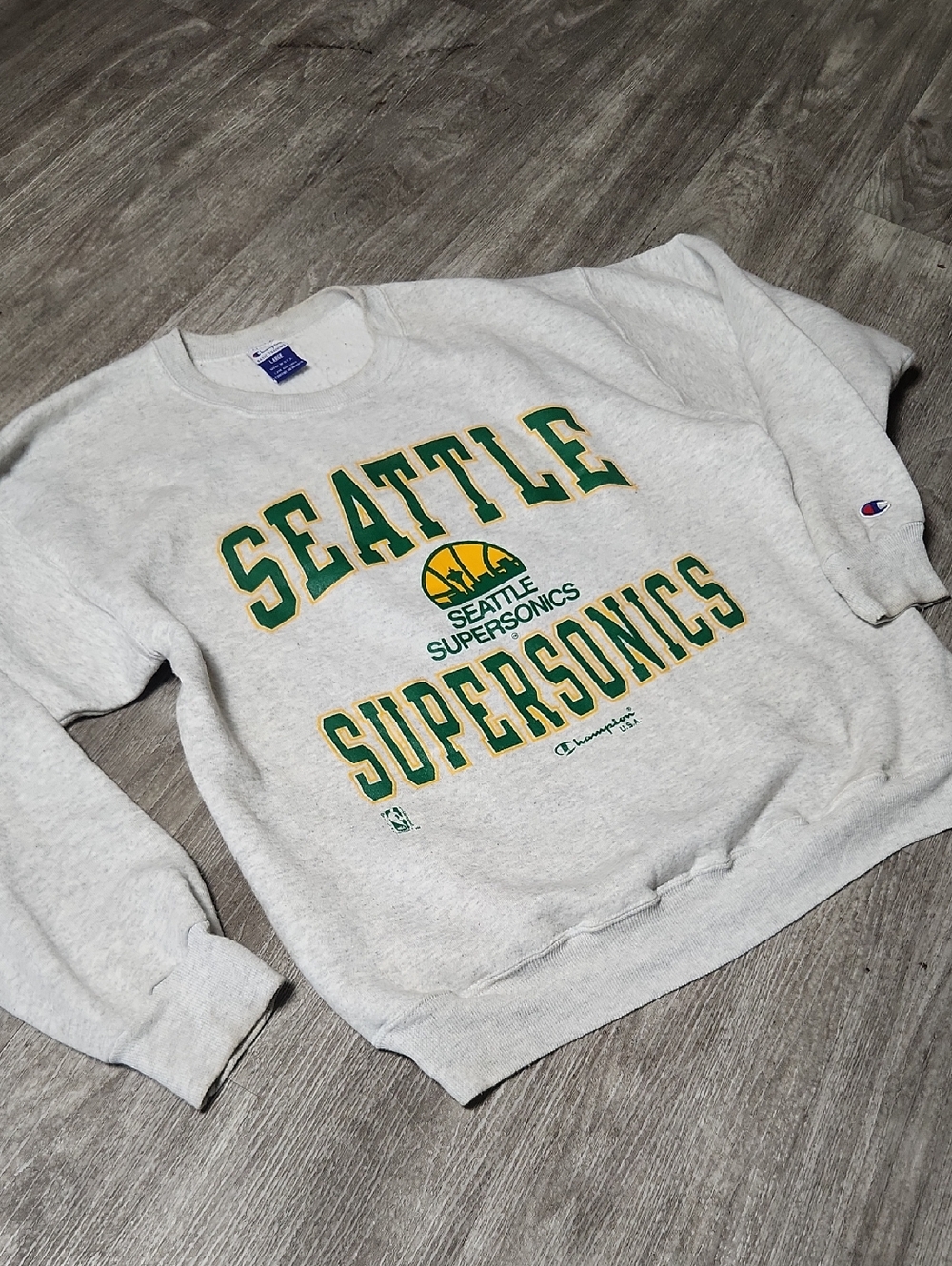 Vintage 90's Champion Gray Seattle Supersonics Crewneck